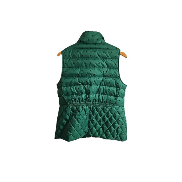 Talbots Kelly green navy blue polka dot down filled quilted vest sz medium - Picture 3 of 6